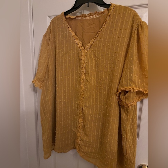 Women's Lace Splicing V-Neck Swiss Dot Top Casual Solid Short Sleeve Tees Tops​ - Picture 1 of 4